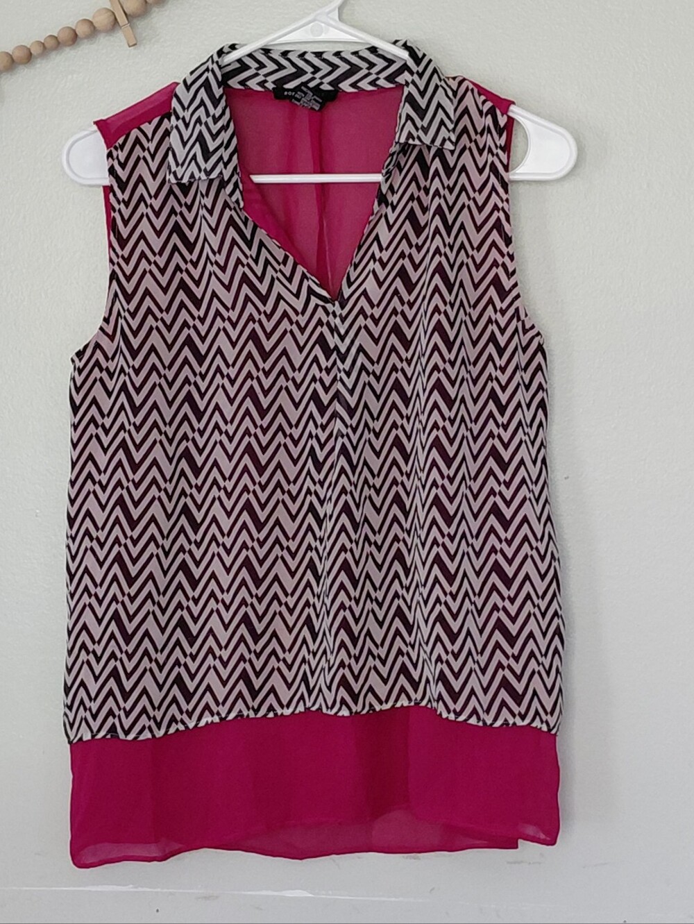 Y2K Robert Louis Semi Sheer Chevron Hot Pink Hi-low Sleeveless Blouse Size Small